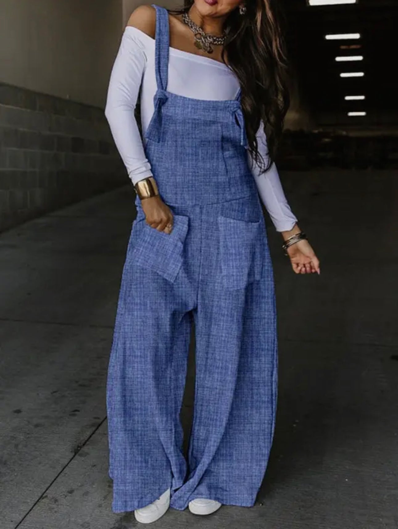Loose Sleeveless Knot Pocket Overalls
