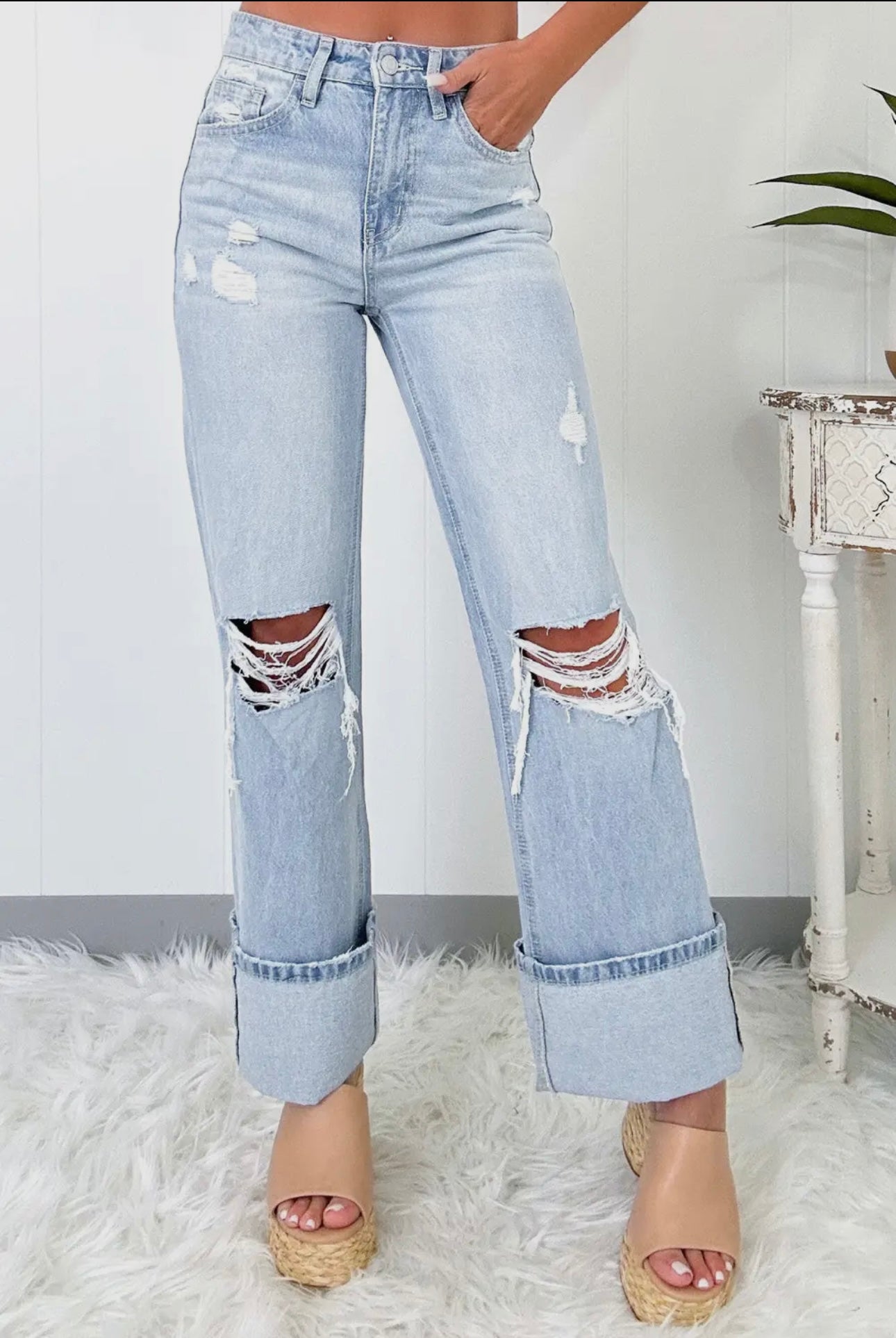 Light Wash Distressed Flare Jeans