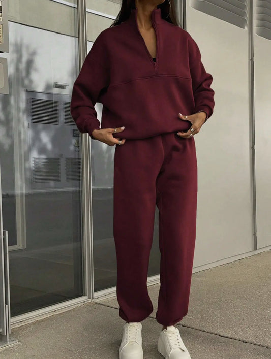 Burgundy Zip Up Sweat Set